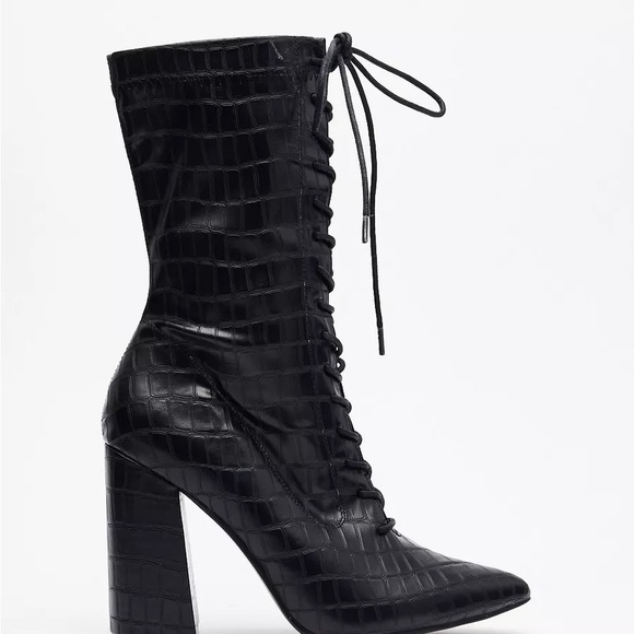 Croc Lace Up High Ankle Boots - Picture 9 of 11